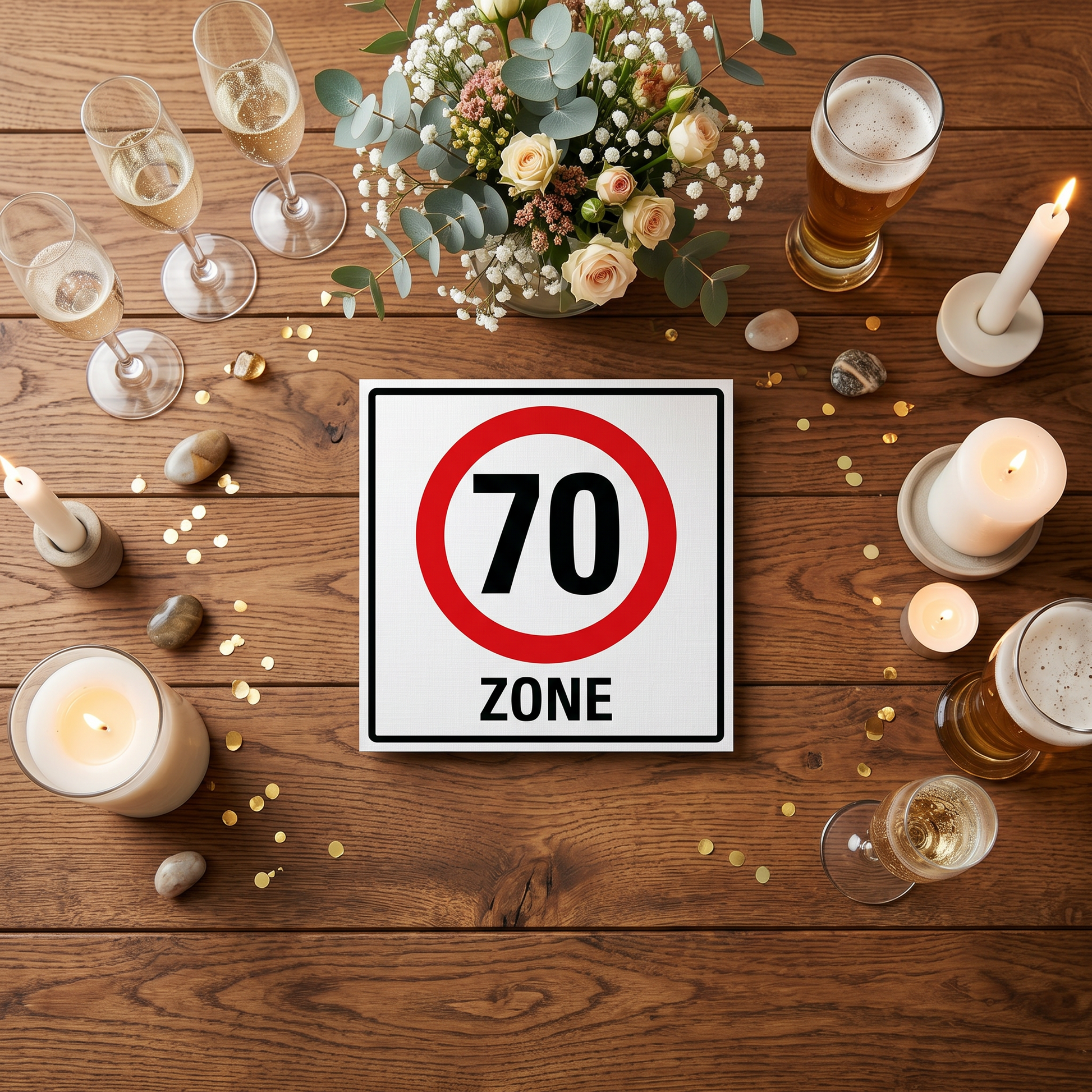 Einladung zum 70. Geburtstag: Verkehrsschild 70 Zone - Individuelle Einladung