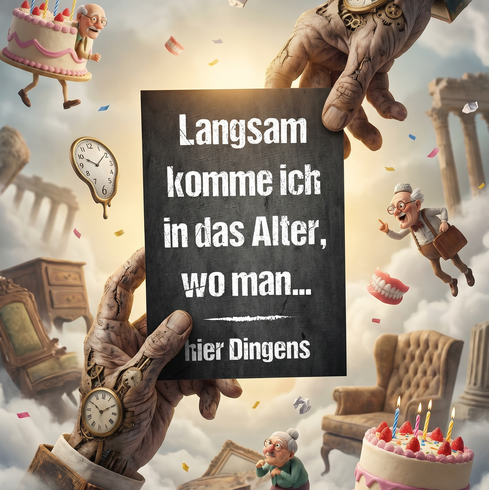 Einladung zum Geburtstag: Langsam komme ich in das Alter, wo man… hier Dingens - Individuelle Einladung