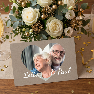 Einladung Goldene Hochzeit – Rustikale Hochzeitseinladung mit Herzfoto