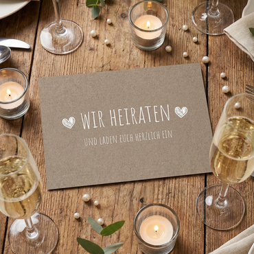 Einladung Hochzeit Rustikal – Karte mit Herz Motiv und naturfarbenem Design - Individuelle Einladung