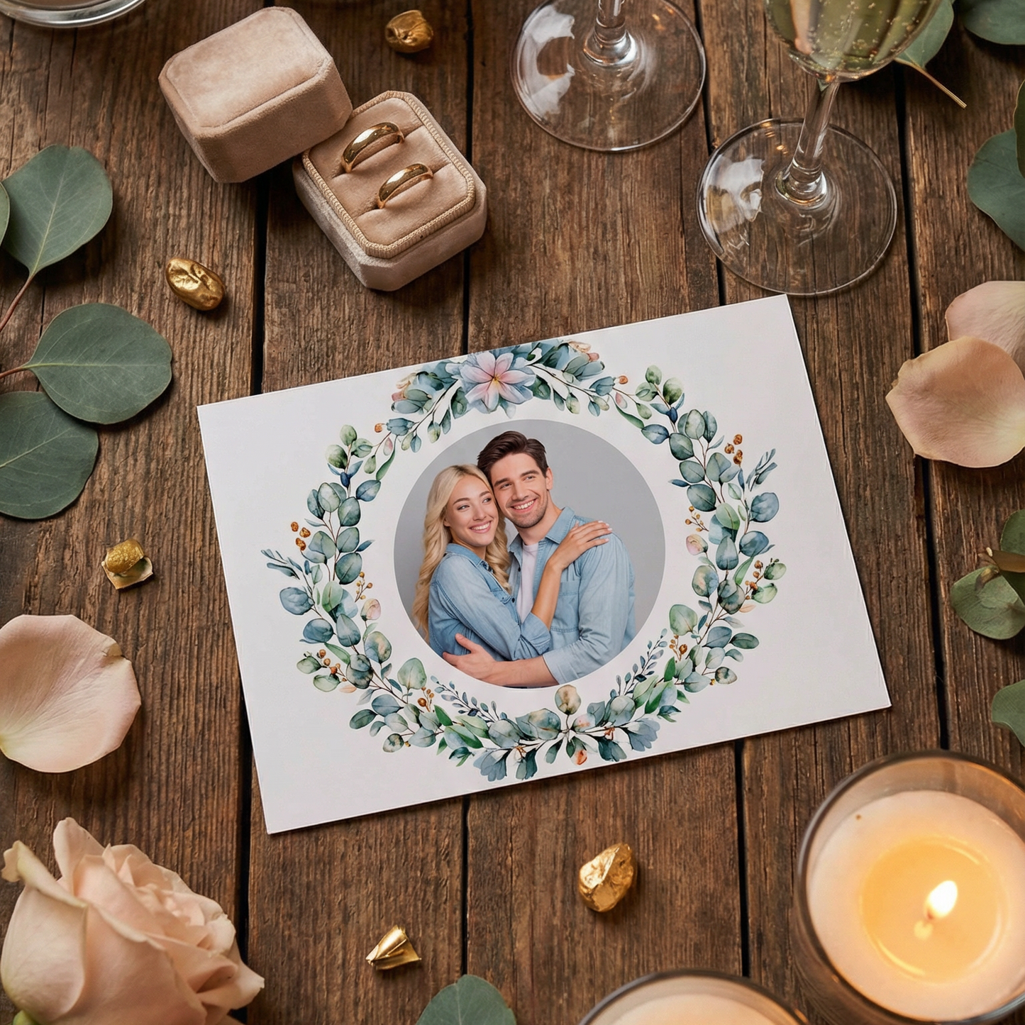 Einladung zur Hochzeit – Eukalyptus Motiv Einladungskarten mit Foto | Elegante Hochzeitskarten - Individuelle Einladung