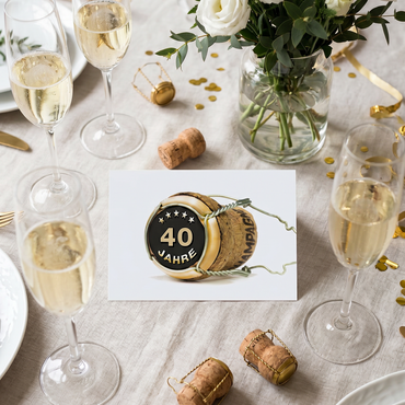 Einladung zum 40. Geburtstag: Bild von Champagner Korken gold - Individuelle Einladung