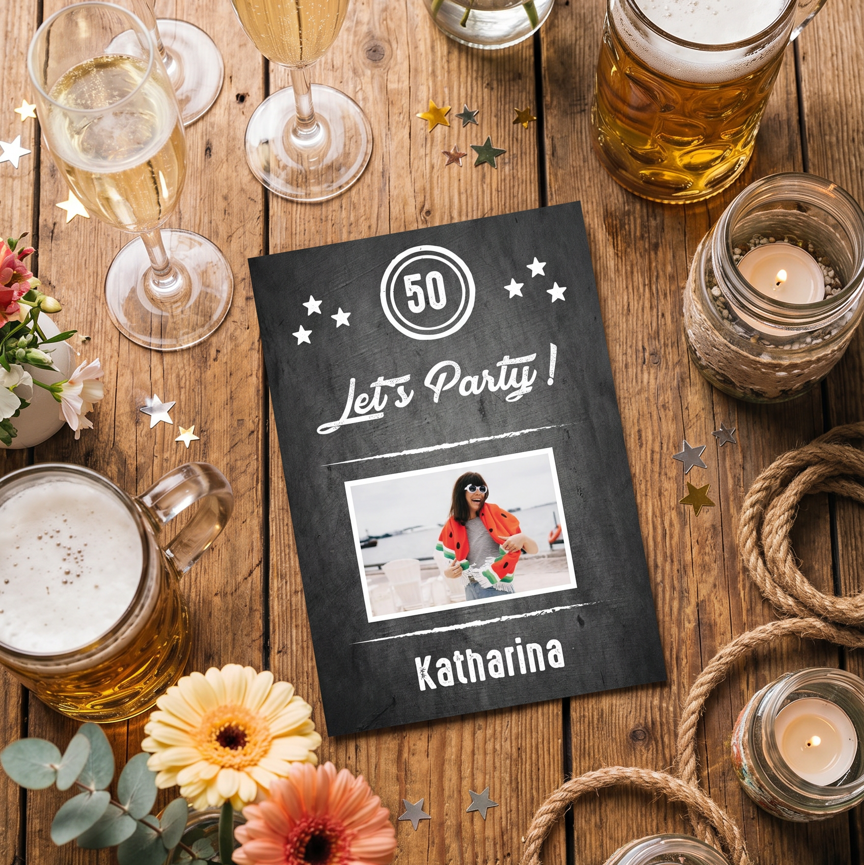 Einladung zum 50. Geburtstag: Let´s Party - mit Foto - Individuelle Einladung