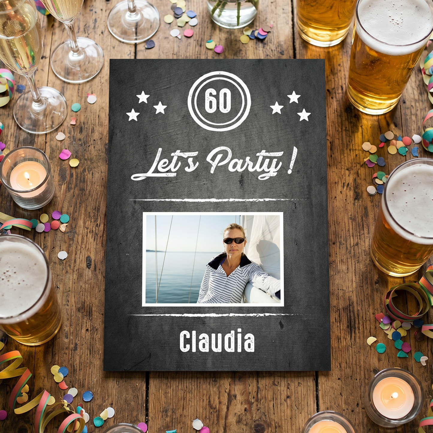 Einladung zum 60. Geburtstag: Let’s Party - mit Foto - Individuelle Einladung