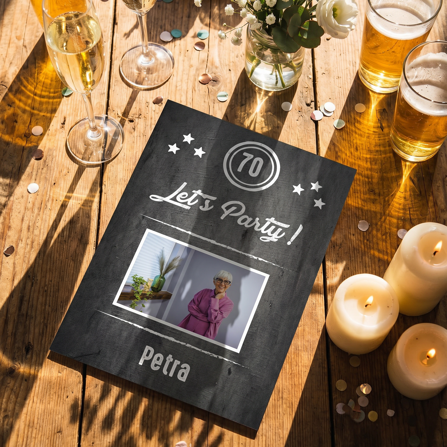 Einladung zum 70. Geburtstag: Let’s Party - mit Foto - Individuelle Einladung