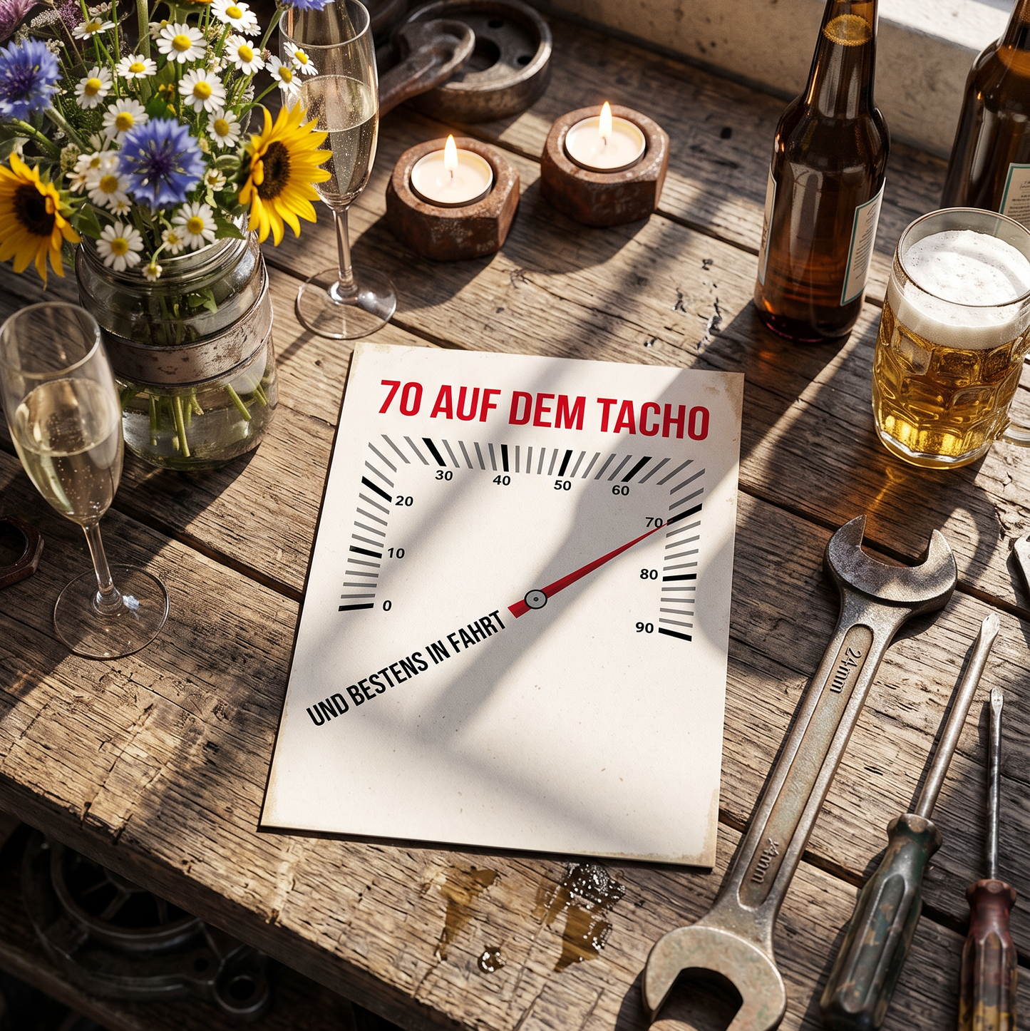 70. Geburtstag Karte – Lustige Geburtstagskarte Tacho Motiv mit Spruch | DIN A6 Postkarte - Individuelle Einladung
