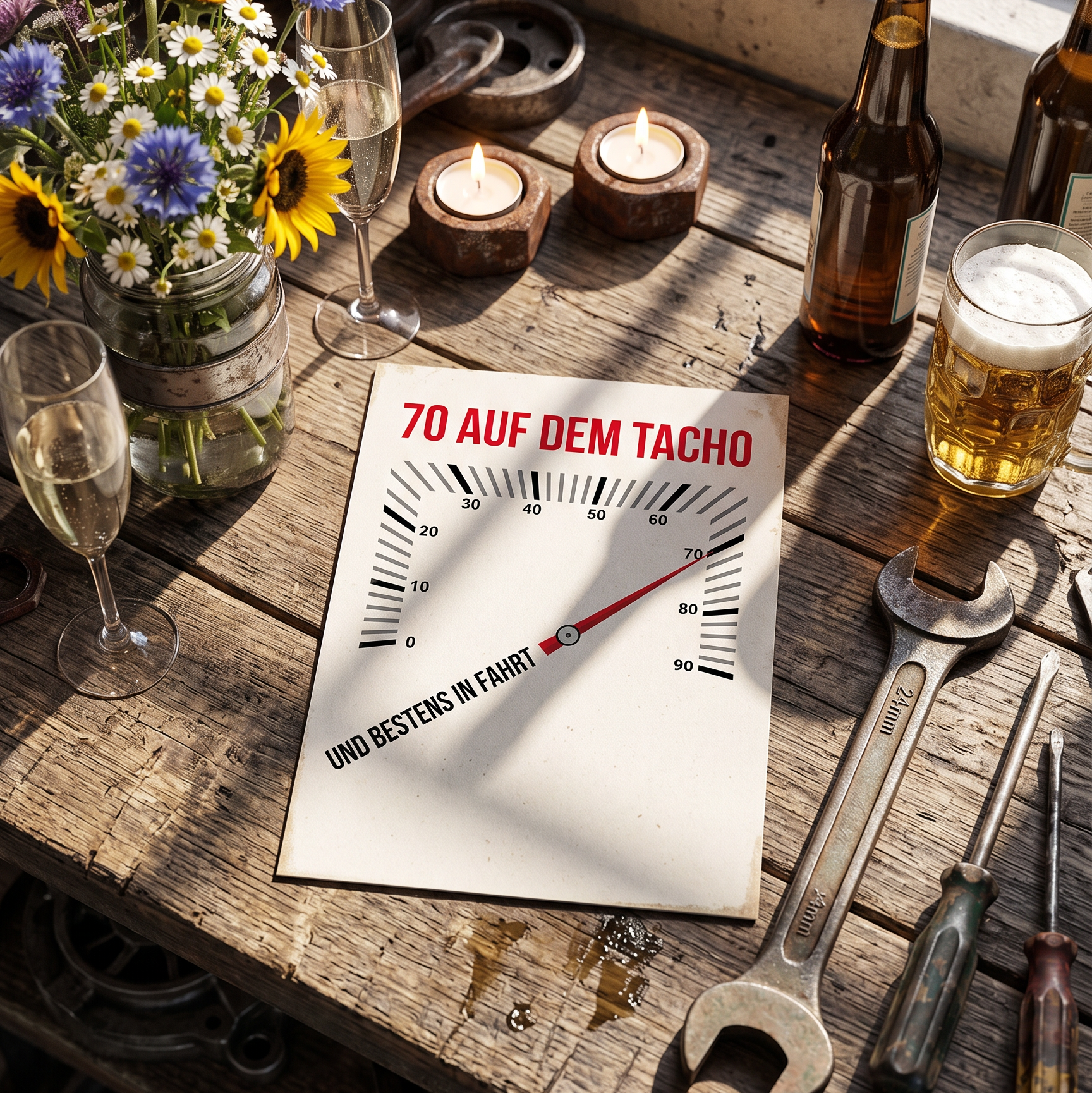 70. Geburtstag Karte – Lustige Geburtstagskarte Tacho Motiv mit Spruch | DIN A6 Postkarte - Individuelle Einladung