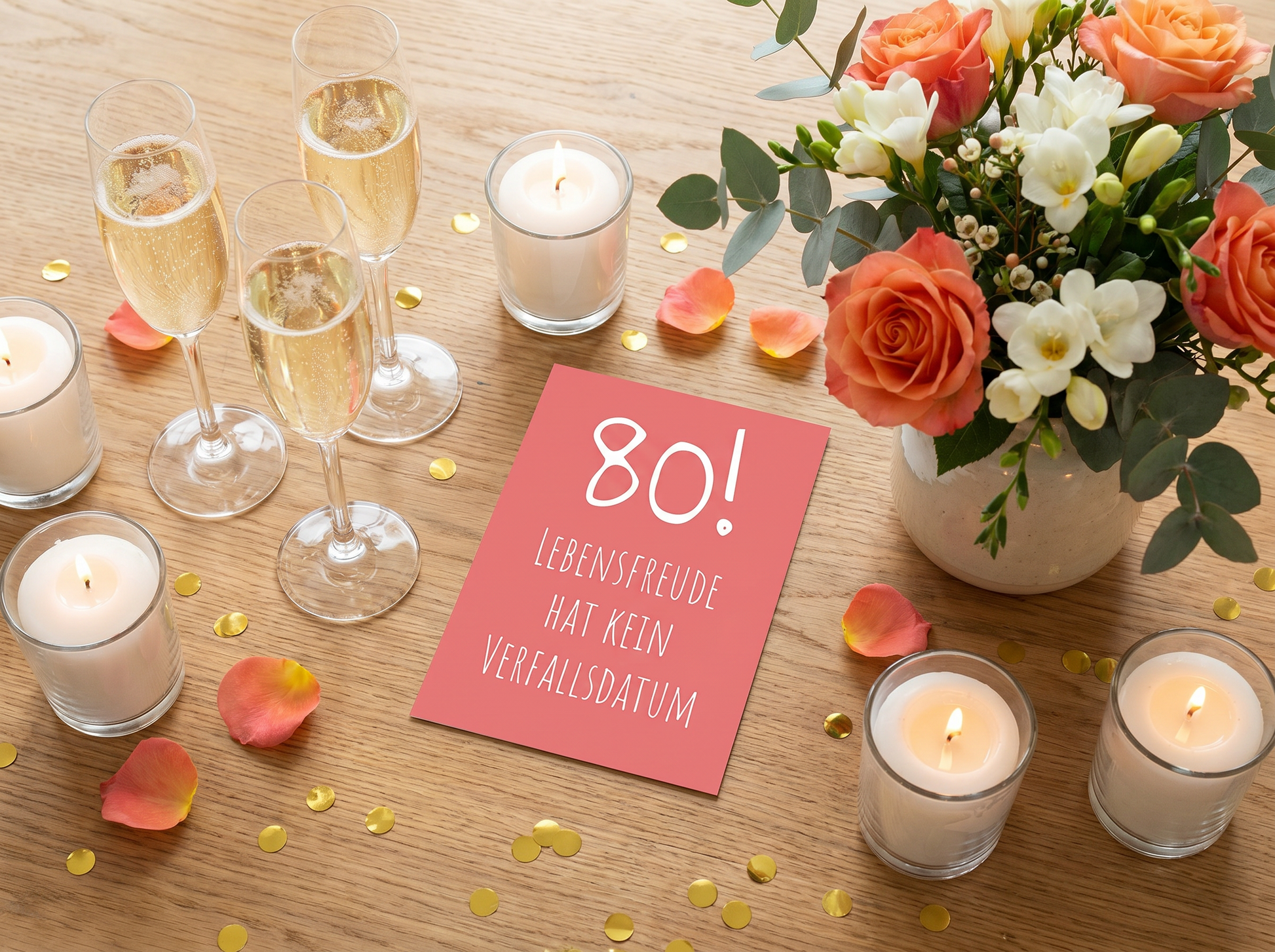 Glückwunsch Postkarte 80 – Hochwertige Geburtstagskarte zum 80. Geburtstag mit lustigem Spruch - Individuelle Einladung