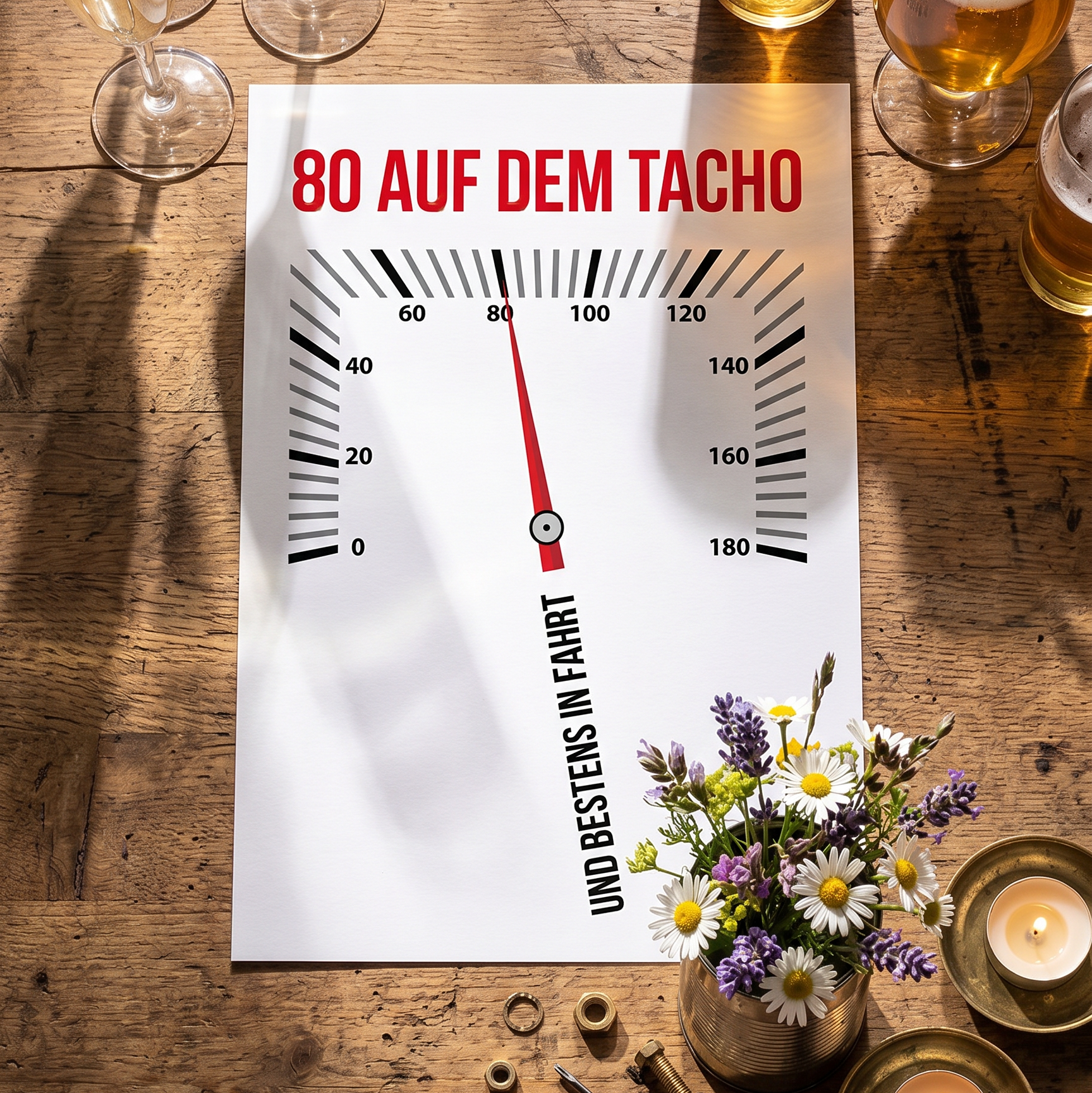 Einladung zum 80. Geburtstag: 80 auf dem Tacho… und bestens in Fahrt - Individuelle Einladung