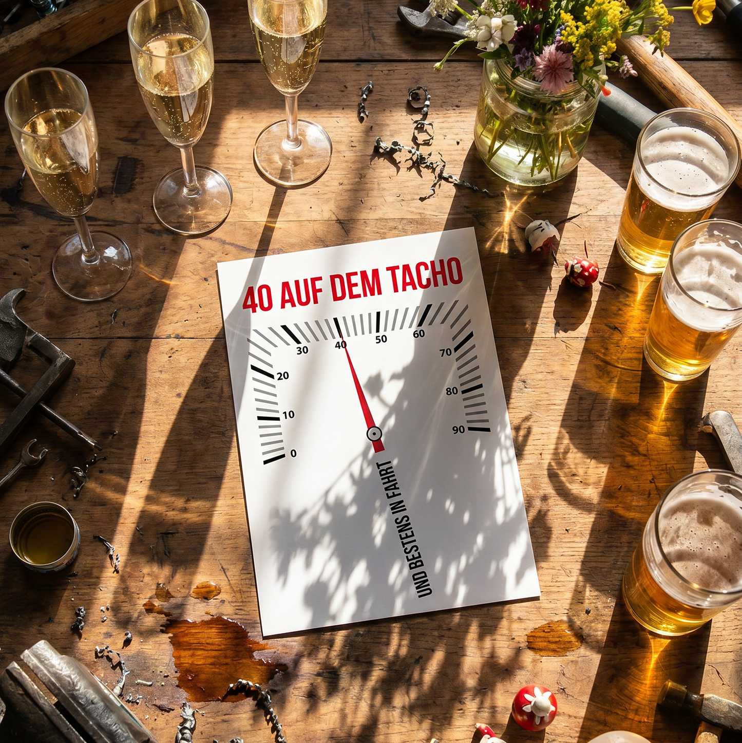 40 Geburtstag Postkarte – Lustige Geburtstagskarte Tacho Motiv DIN A6 mit humorvollem Spruch - Individuelle Einladung