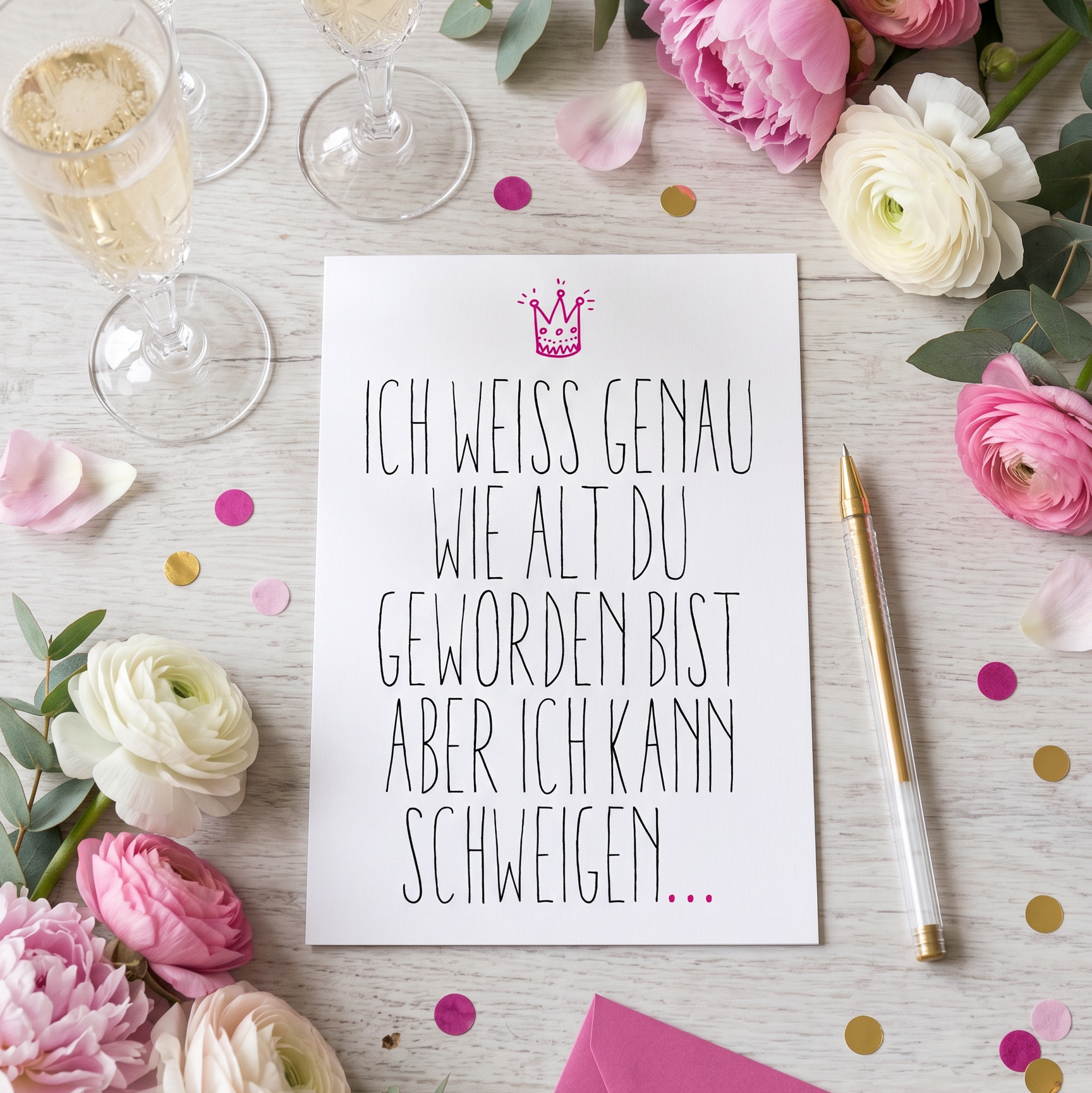 Glückwunsch Postkarte – Lustige Geburtstagskarte mit Schweigen Spruch, DIN A6 - Individuelle Einladung