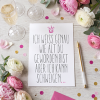 Glückwunsch Postkarte – Lustige Geburtstagskarte mit Schweigen Spruch, DIN A6 - Individuelle Einladung