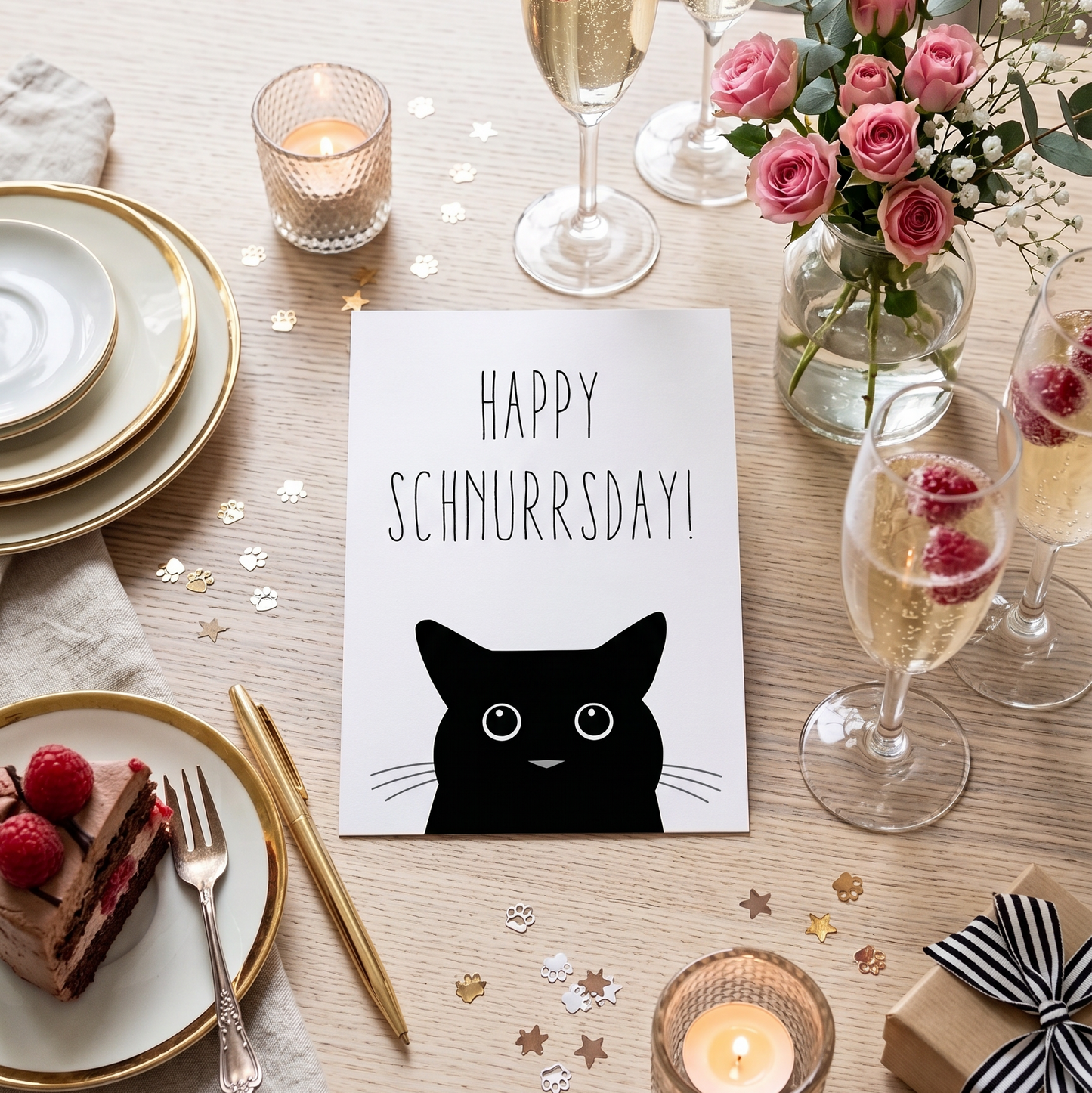 Glückwunsch Postkarte Katze – Lustige Geburtstagskarte mit Katzenmotiv & Spruch happy schnurrsday - Individuelle Einladung