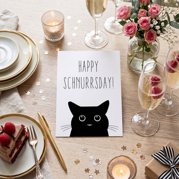 Glückwunsch Postkarte Katze – Lustige Geburtstagskarte mit Katzenmotiv & Spruch happy schnurrsday - Individuelle Einladung