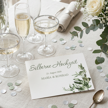 Einladung Silberne Hochzeit – Nachhaltige Greenery Karte mit Eukalyptuszweig - Individuelle Einladung