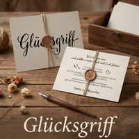 Minimalistische Hochzeitseinladung „GLÜCKSGRIFF“ | Edles Typografie-Design - Individuelle Einladung