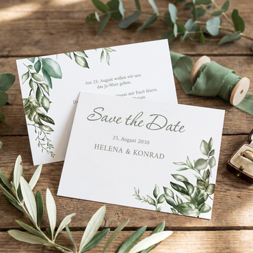 Save the Date Karten Hochzeit | Botanische Karten Greenery – Individuelle Einladung & Postkarte
