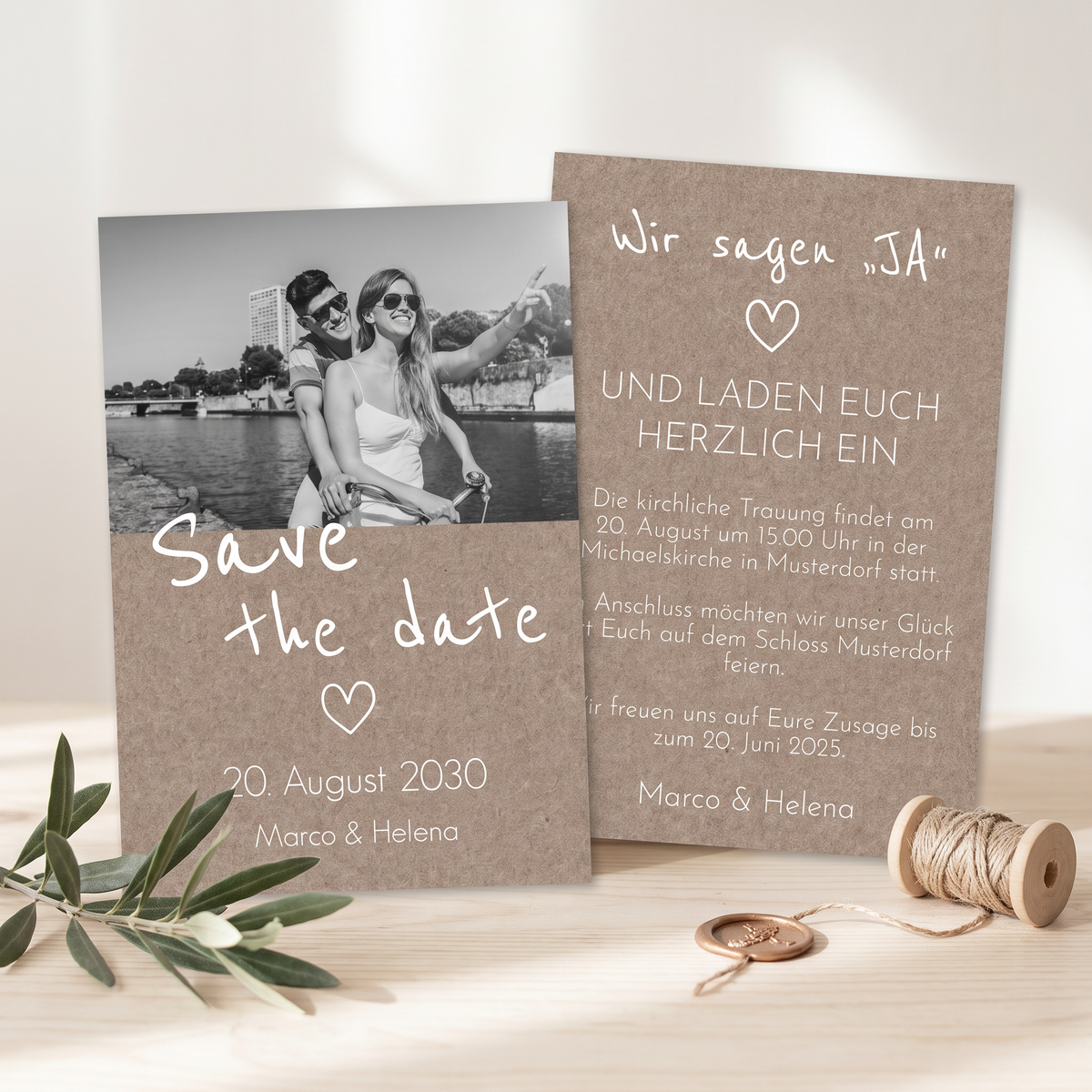Save the Date Karten Hochzeit – Rustikale Einladung mit Foto