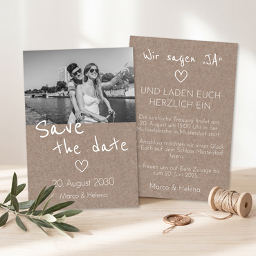 Save the Date Karten Hochzeit – Rustikale Einladung mit Foto