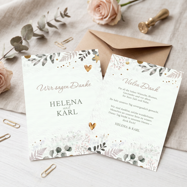 Dankeskarte Hochzeit „Golden Bloom“ – Eleganter Dank nach eurem großen Tag