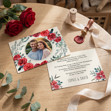 Romantische Rosen Einladung – Elegante Hochzeitseinladung mit Foto & klassischem Design