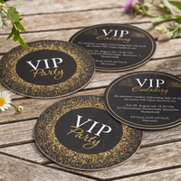 Bierdeckel Einladung VIP – Runde schwarze Bierdeckel für exklusive Party Einladung - Individuelle Einladung