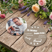 Bierdeckel Einladung – Runde Einladungskarten mit Foto | Rustikale Geburtstagseinladung Bierdeckel