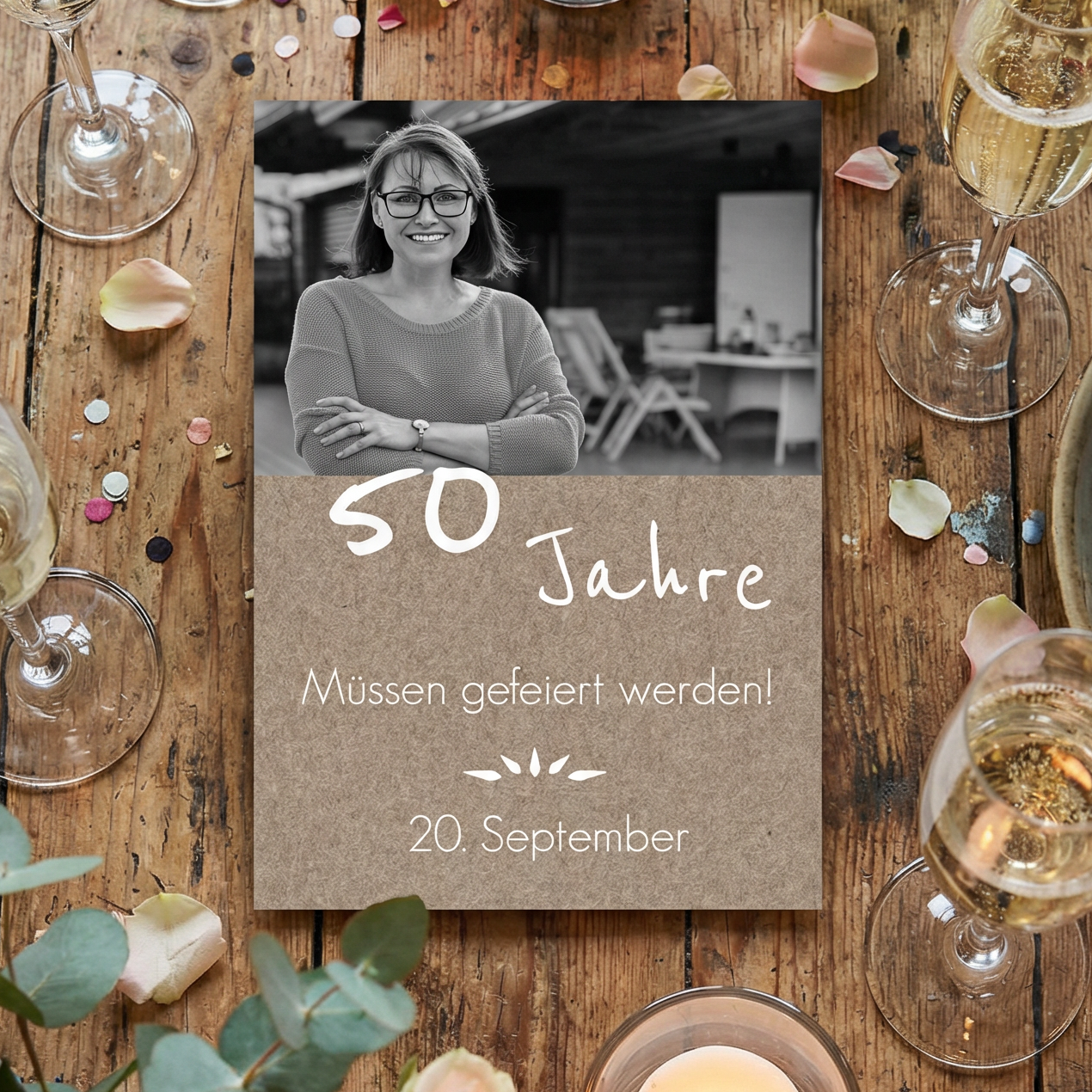 Rustikale Einladung zum 50. Geburtstag mit Foto - Individuelle Einladung