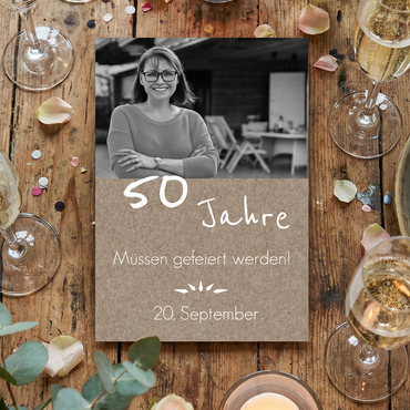 Rustikale Einladung zum 50. Geburtstag mit Foto - Individuelle Einladung