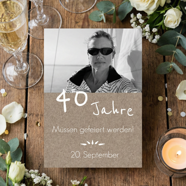 Rustikale Einladung zum 40. Geburtstag mit Foto - Individuelle Einladung