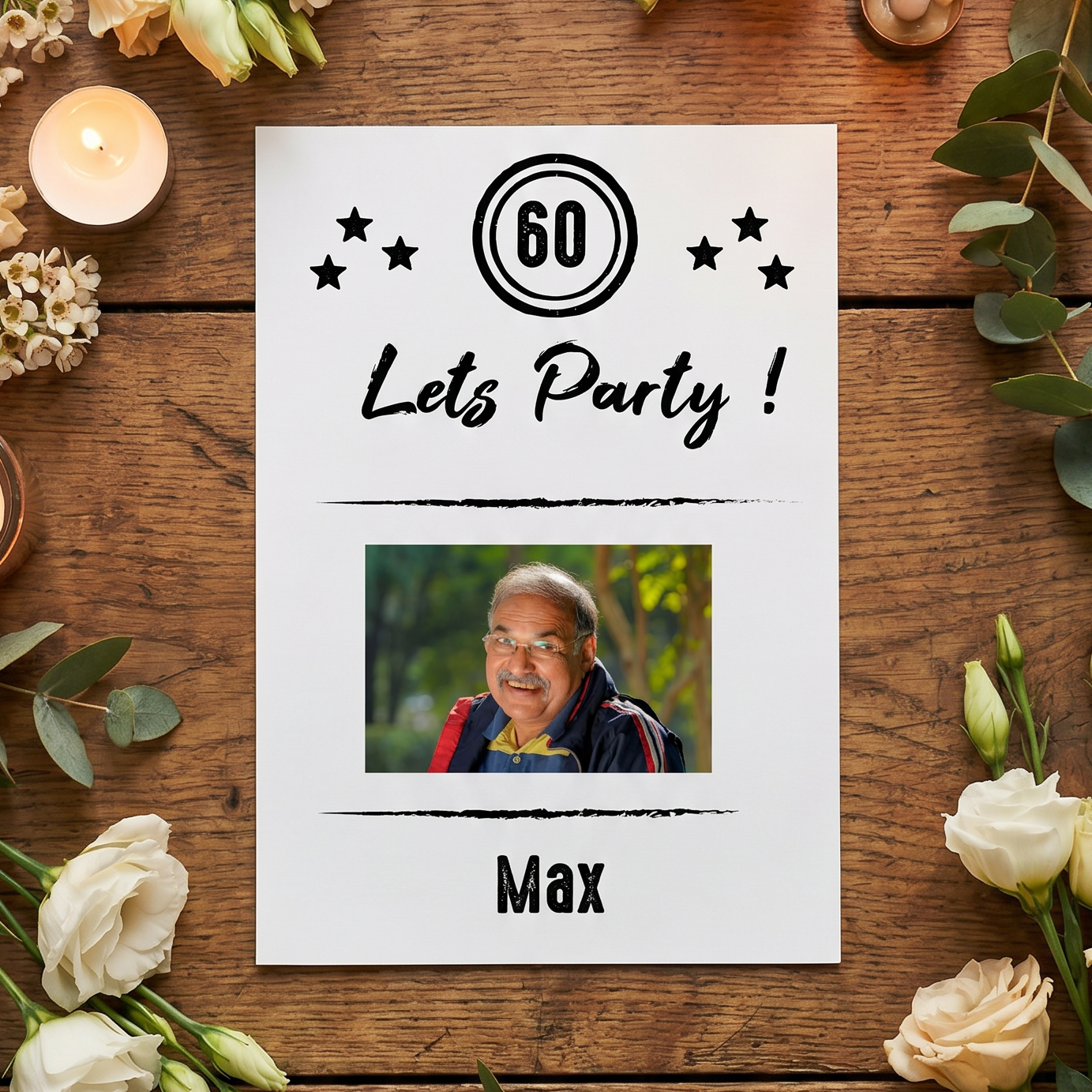 Einladung zum 60. Geburtstag: Let’s Party - mit Foto weiß - Individuelle Einladung