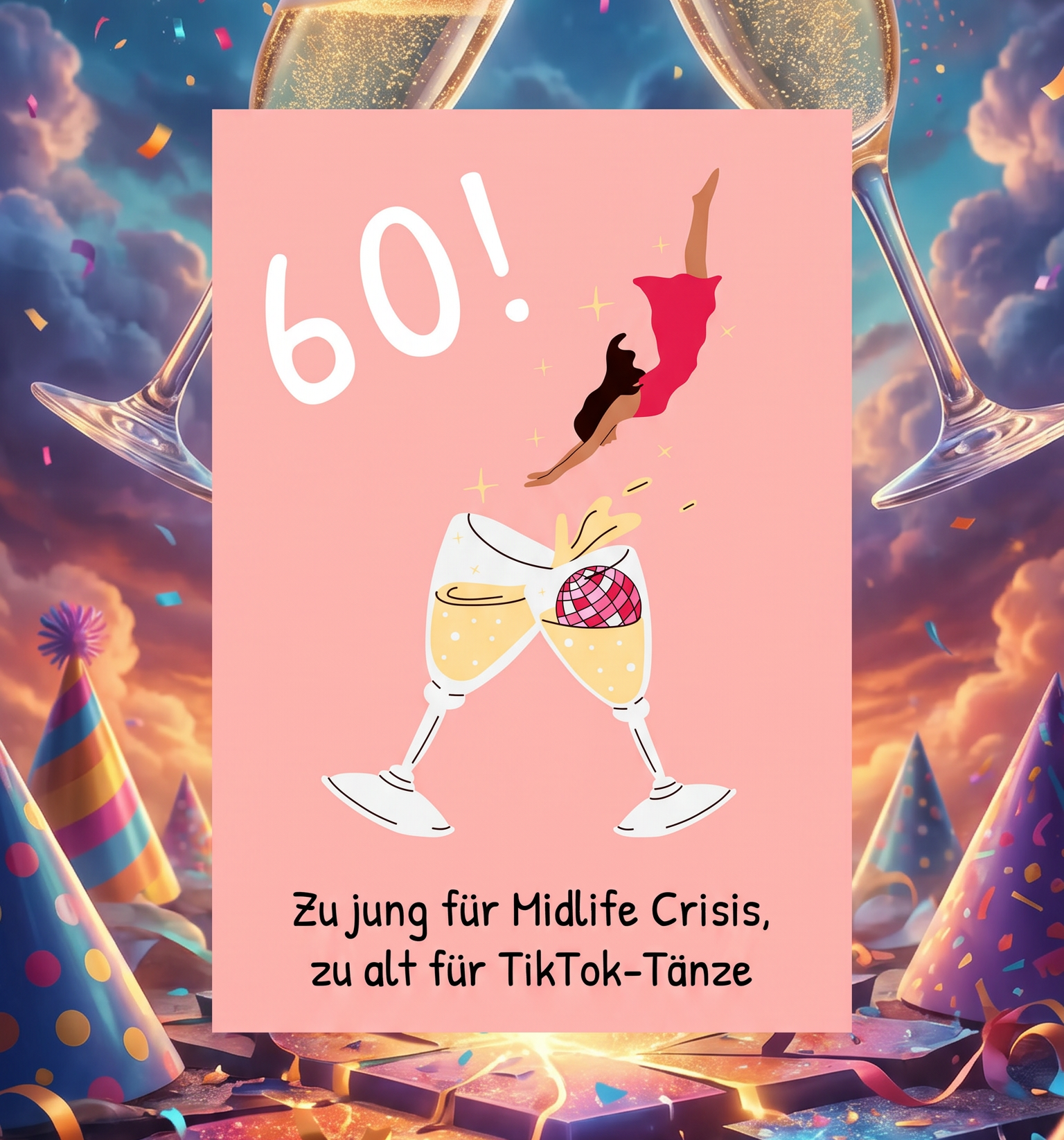 Einladung zum 60. Geburtstag: Zu jung für Midlife-Crisis, zu alt für TikTok-Tänze - Individuelle Einladung