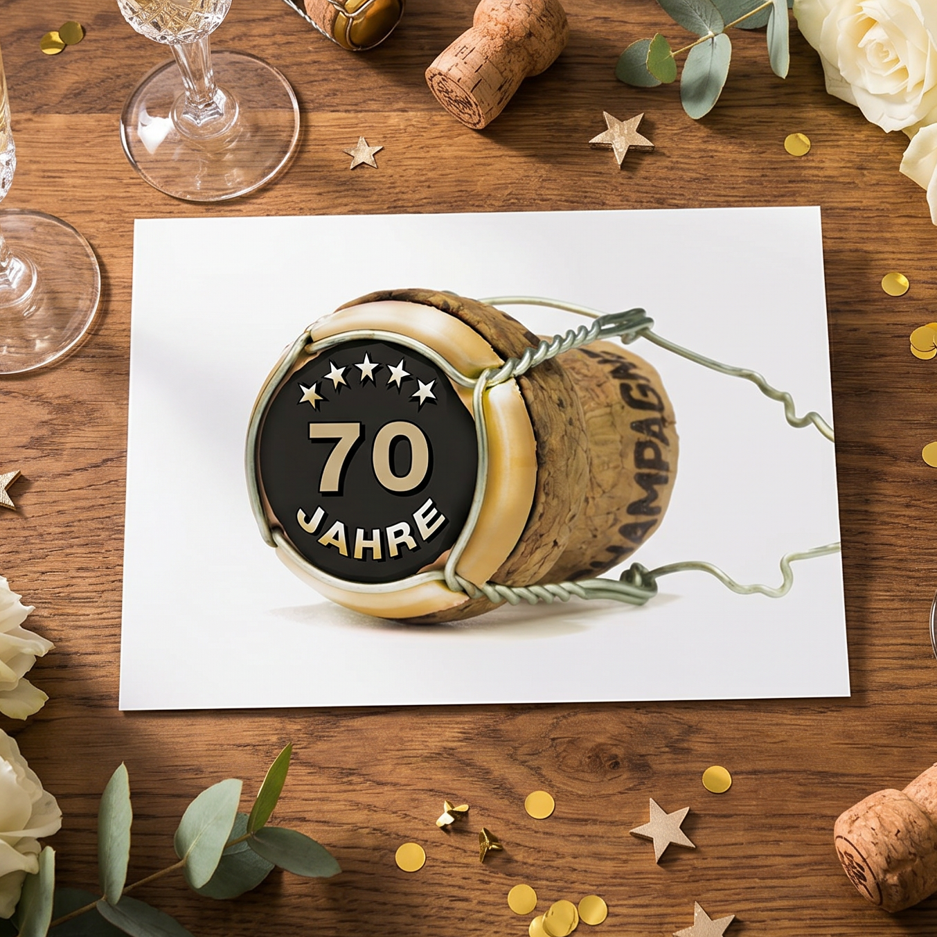 70 Geburtstag Karte – Lustige Geburtstagskarte DIN A6 Mit Champagnerkorken Design - Individuelle Einladung