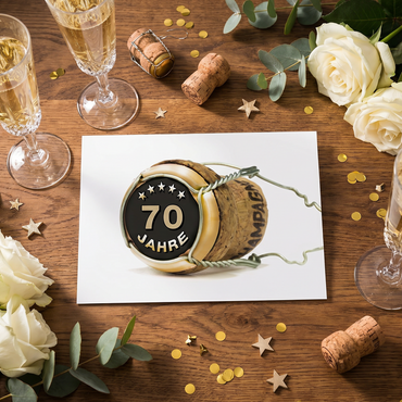 70 Geburtstag Karte – Lustige Geburtstagskarte DIN A6 Mit Champagnerkorken Design - Individuelle Einladung