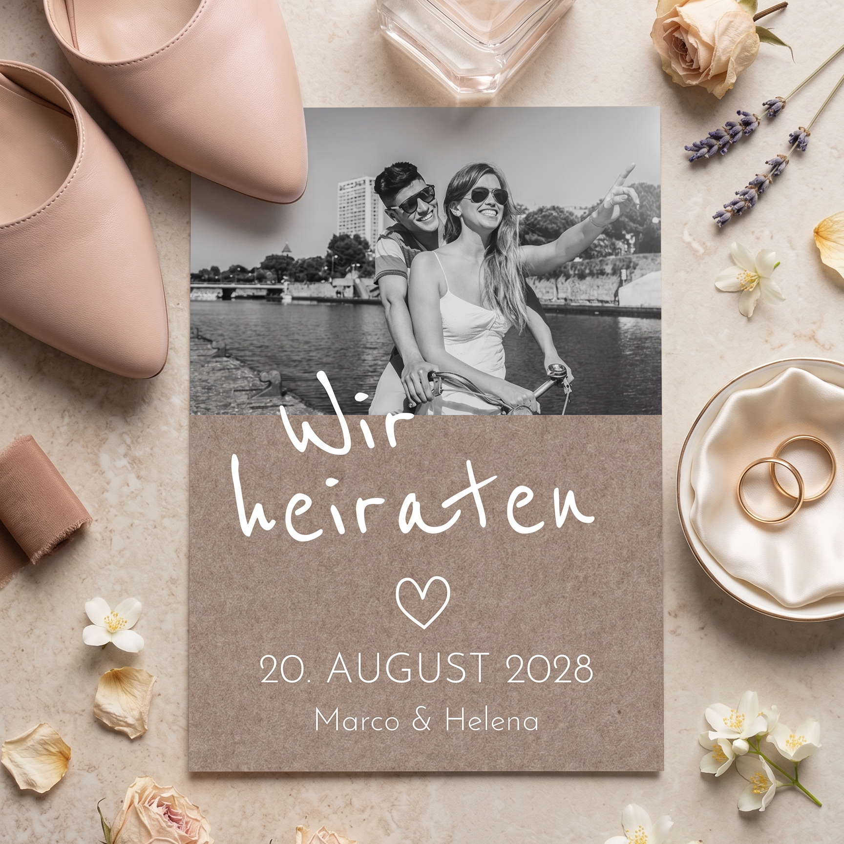 Einladung Hochzeit Rustikal – Karte mit Foto | Vintage Stil - Individuelle Einladung