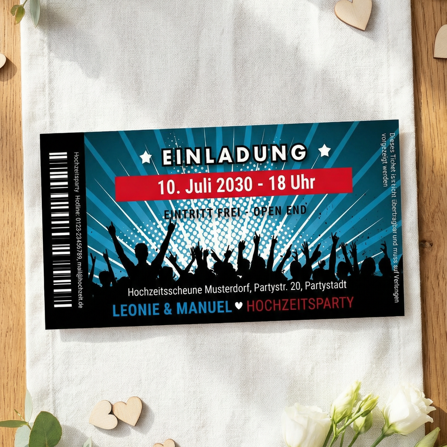 Einladung Hochzeit Ticket – Stilvolle Einladungskarten Hochzeit Party - Individuelle Einladung
