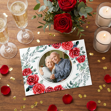 Einladung Goldene Hochzeit – Romantische Rosen Karte mit Foto | Elegante Einladungskarten