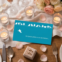 Einladungskarte Hochzeit Spatzen – Romantische blaue Einladungskarte mit Spruch - Individuelle Einladung