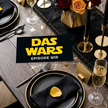 Hochzeitseinladung DAS WARS – EPISODE WIR | Kultiges Design im Sternenkrieg Stil | Gelb auf Schwarz - Individuelle Einladung