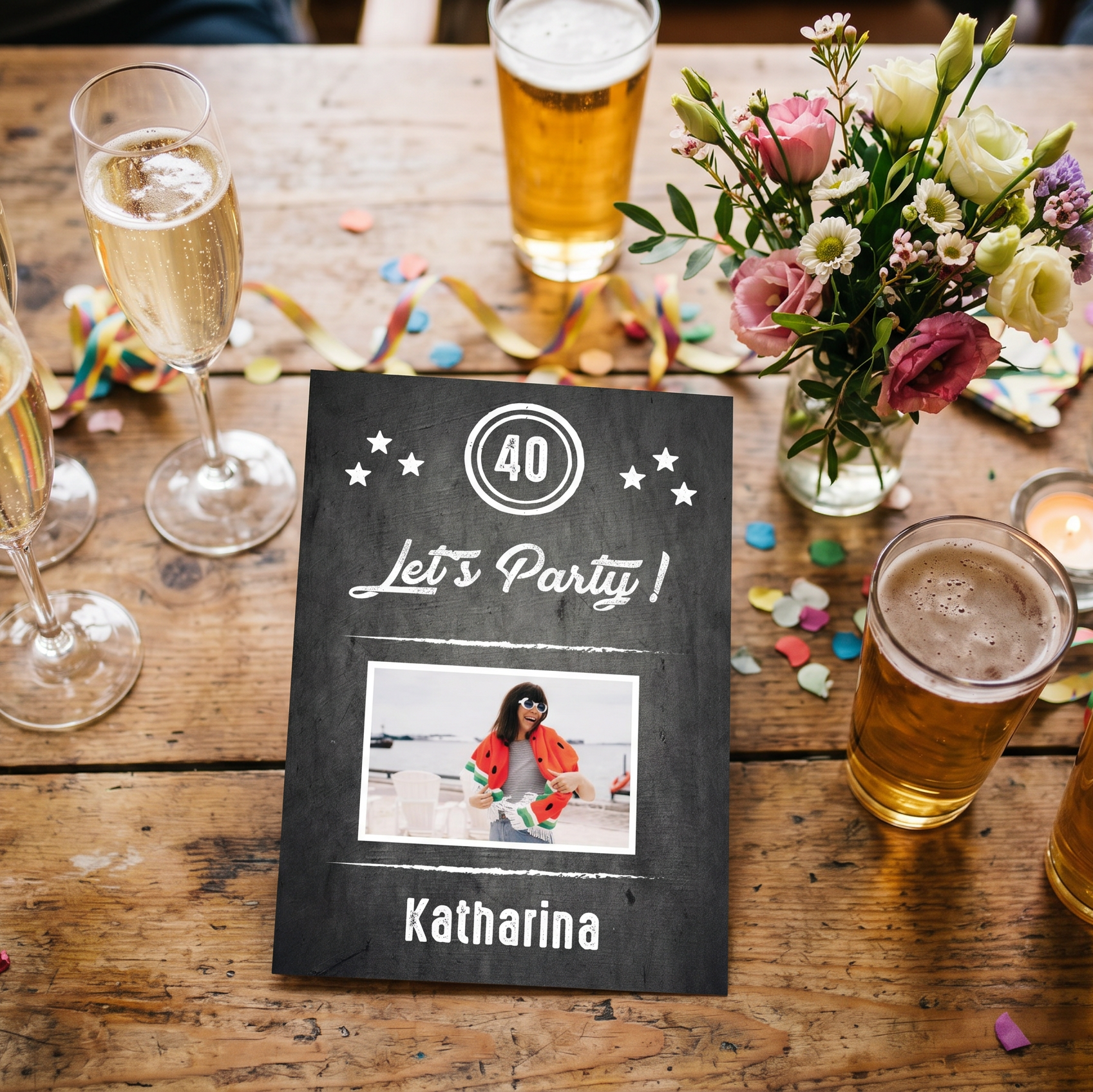 Einladung zum 40. Geburtstag: Let´s Party - mit Foto - Individuelle Einladung