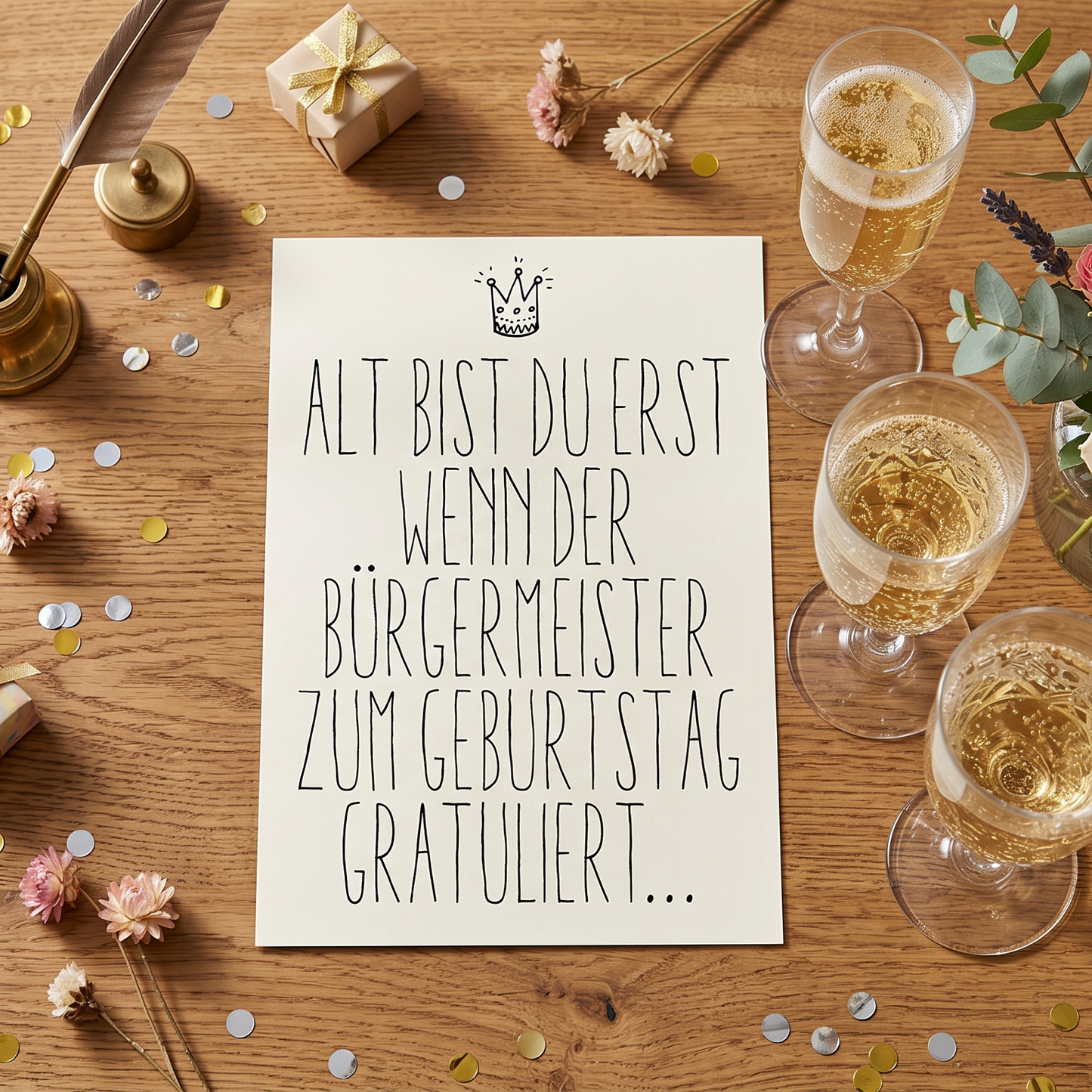 Glückwunsch Postkarte – Lustige Geburtstagskarte mit Bürgermeister Spruch, DIN A6 Format - Individuelle Einladung
