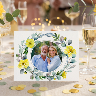 Einladung Goldene Hochzeit – Romantische Karte Frühlingsduft mit Foto & elegantem Druck