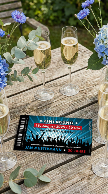 Einladung zum 50. Geburtstag: Ticket - Individuelle Einladung