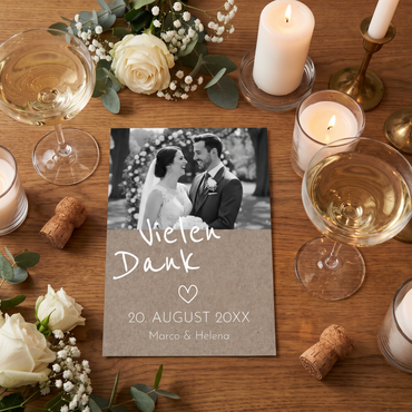 Danksagungskarten Hochzeit – Rustikale Dankeskarten mit Foto & verspielter Eleganz