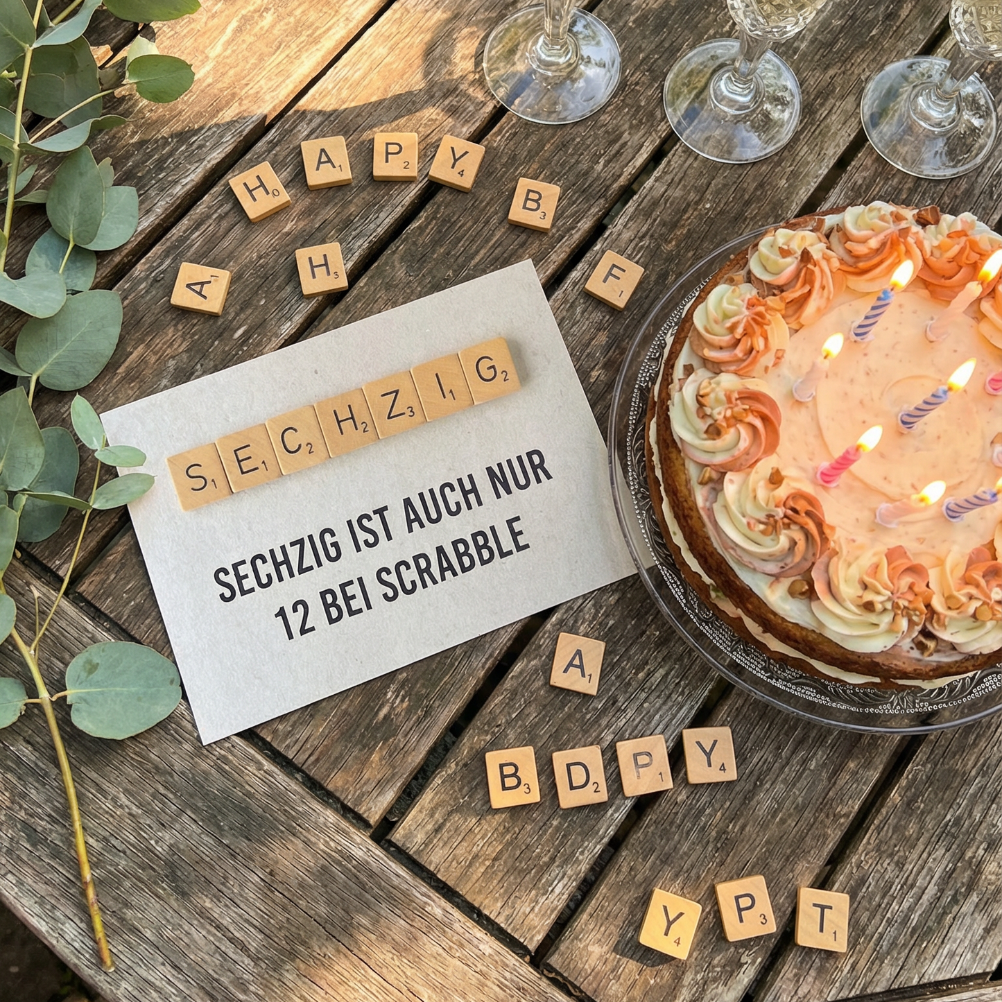 Glückwunsch Karte 60 – Lustige Geburtstagskarte Scrabble Design mit witzigem Spruch - Individuelle Einladung