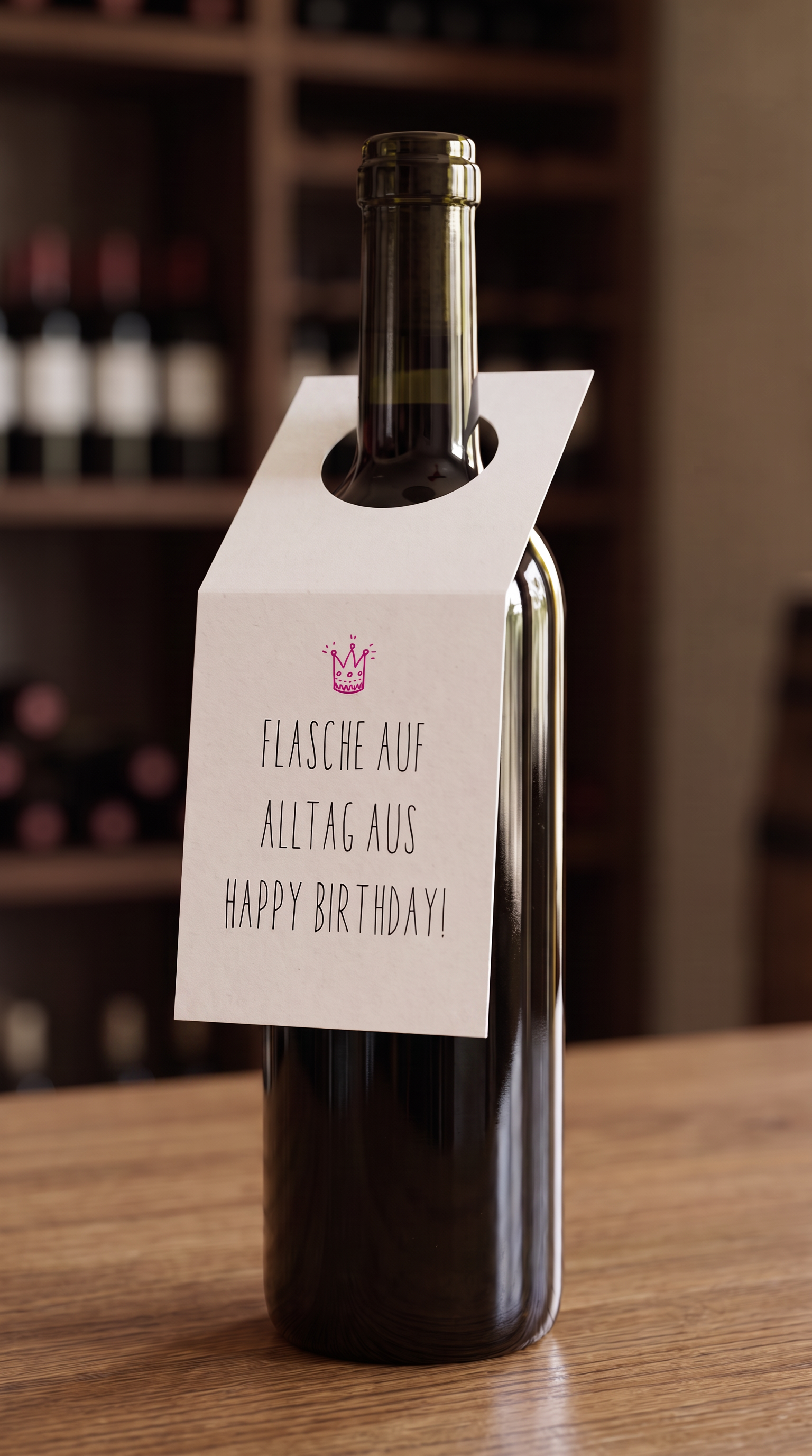 Flaschenanhänger Geburtstag „Flasche auf. Alltag aus.“ – Happy Birthday