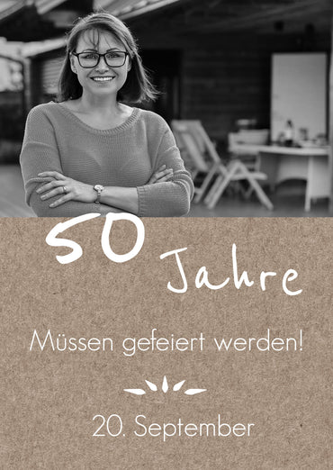 Rustikale Einladung zum 50. Geburtstag mit Foto