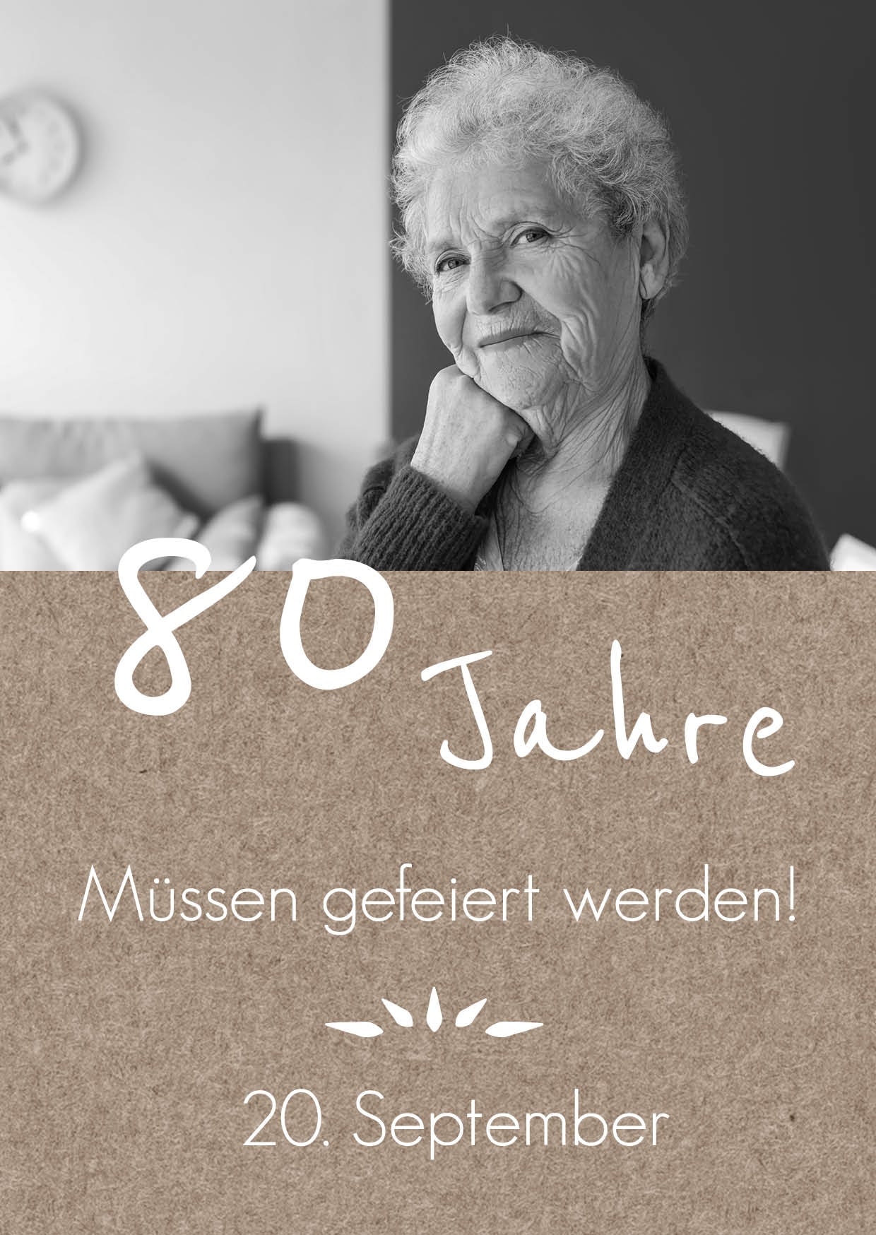 Rustikale Einladung zum 80. Geburtstag mit Foto