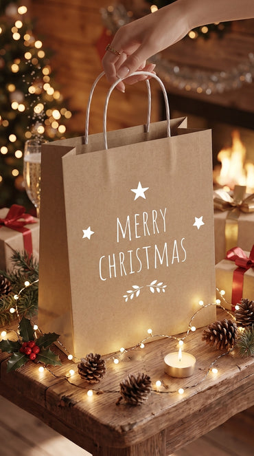 Geschenktüte Weihnachten – Merry Christmas | Kraftpapier mit Sternen