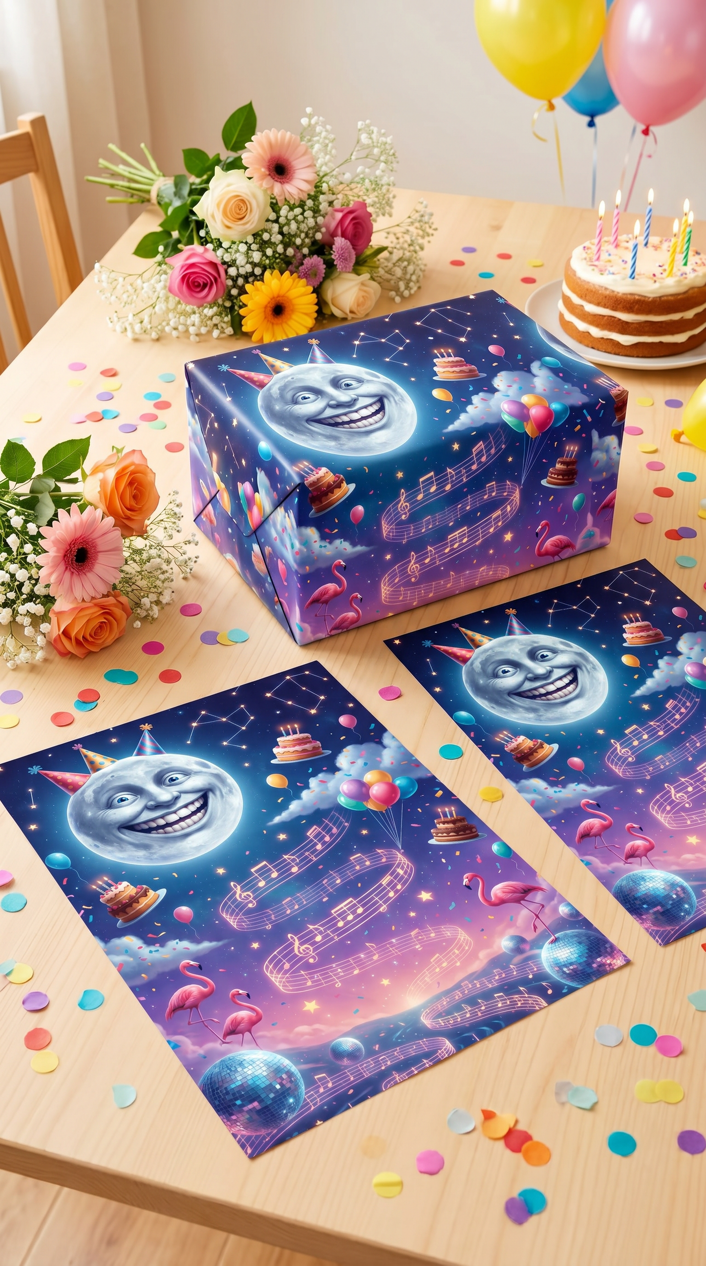 Lustiges Geschenkpapier Set 5 Bögen PARTY night - witziges Motiv zum Geburtstag
